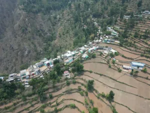 Aerial view of Duwa village in Chamoli district, Uttarakhand