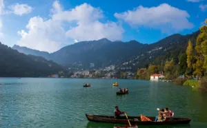 Visitors rowing boats on Naini Lake at Tallital, Nainital